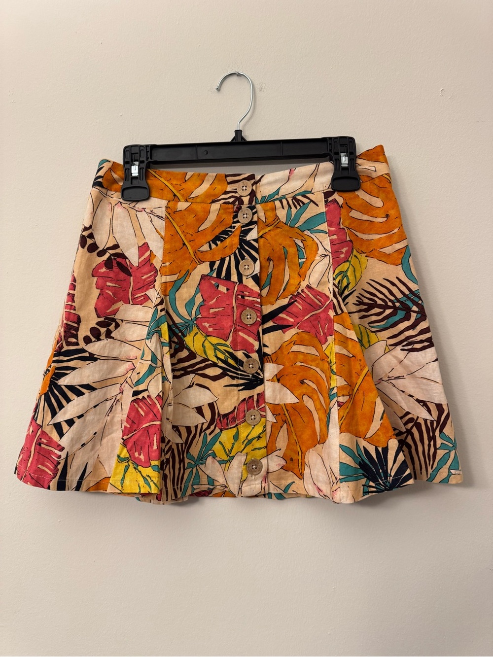 Forever 21 Tropical Print Linen Blend Mini Skirt Size L Colorful Summer Vacation